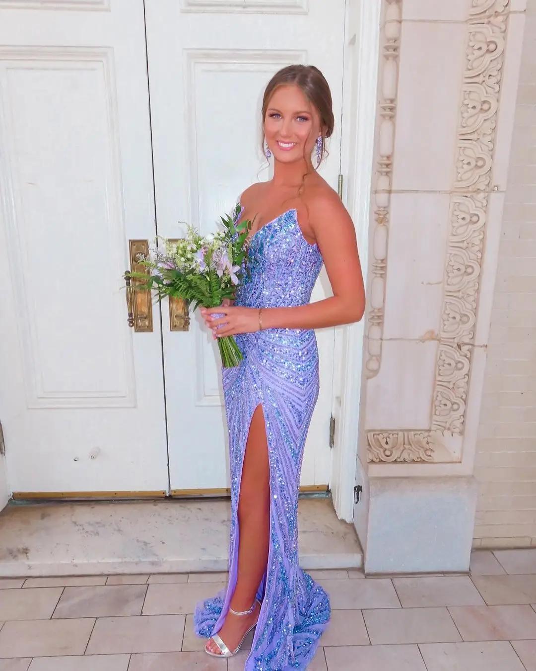 girl at prom in purple dress