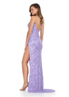 ASHLEYlauren 11819 - Lilac Beaded Stappy Evening Gown - Ashley Lauren Prom Dress - Back View 