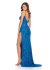 ASHLEYlauren 11819 - Blue Beaded Stappy Evening Gown - Ashley Lauren Prom Dress - Back View 