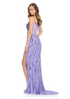 ASHLEYlauren 11821 - Lilac Beaded Corset Illusion Evening Gown - Embellished Ashley Lauren Dress with High Slit - Back View 