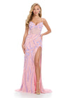 ASHLEYlauren 11821 -Lilac & Pink Beaded Corset Illusion Evening Gown - Embellished Ashley Lauren Dress with High Slit 