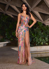 ASHLEYlauren 11822 - Multi Beaded Strapless Evening Gown - Embellished Ashley Lauren Dress with High Slit - Editorial 