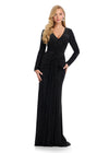 Make a dazzling entrance in this elegant gown featuring a flattering V-neckline, long sleeves, and shimmering press-on stone embellishments throughout for a radiant, sparkling look. Perfect for special occasions.