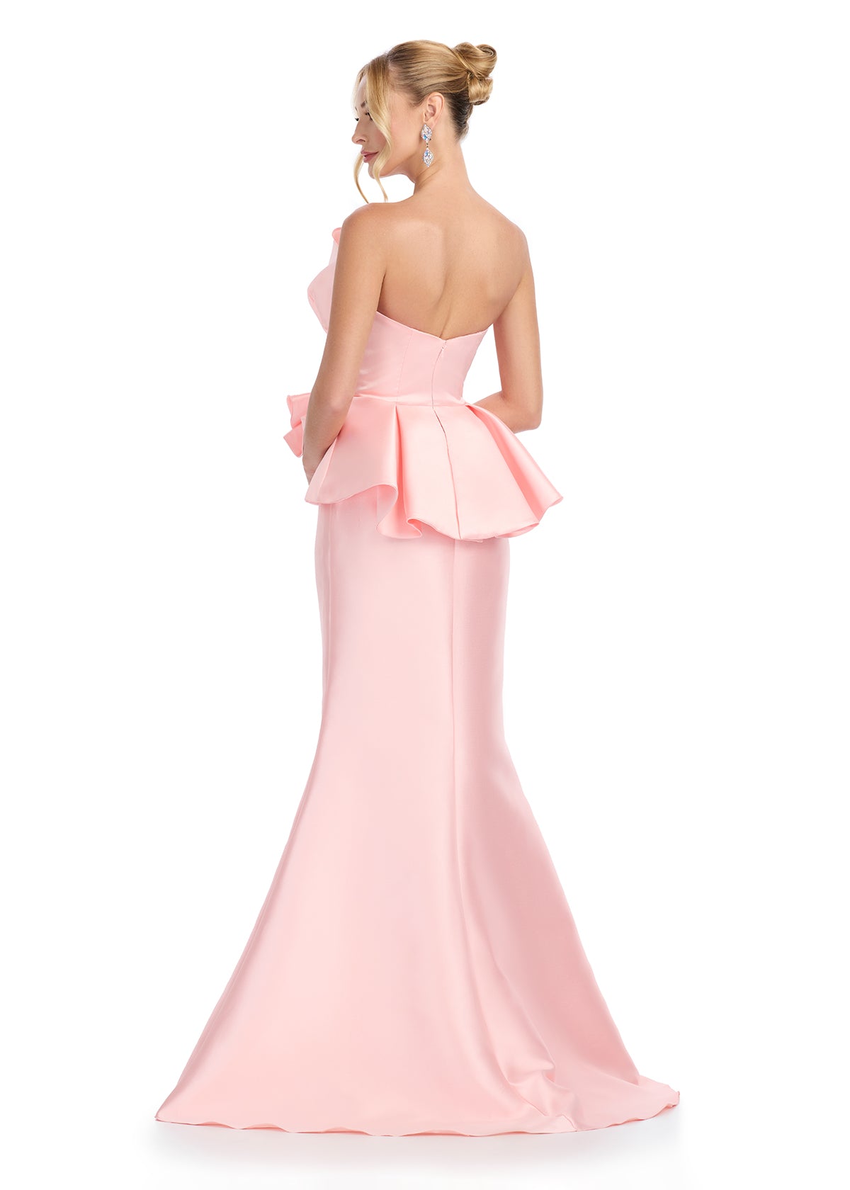 ASHLEYlauren 11874 - Light Pink - Off Shoulder Mermaid Gown with Peplum Waist - Back View 