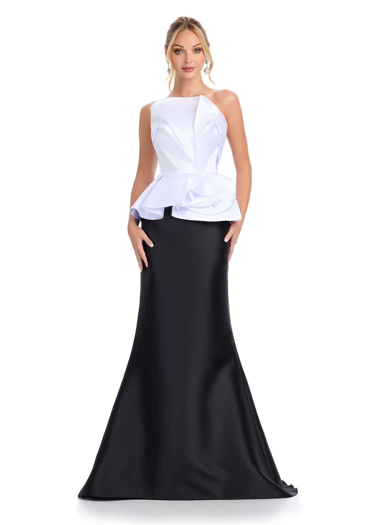 ASHLEYlauren 11874 - Monochrome - Off Shoulder Mermaid Gown with Peplum Waist