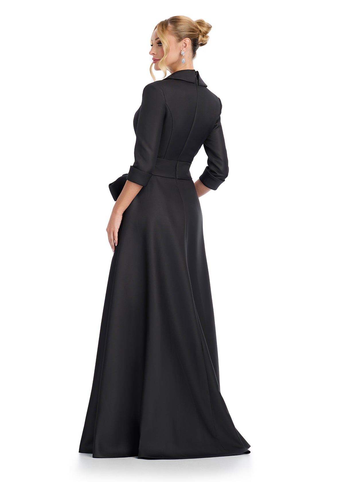 ASHLEYlauren 11876 - Elegant Tuxedo Wrap Dress - Mother of The Bride - Back View 