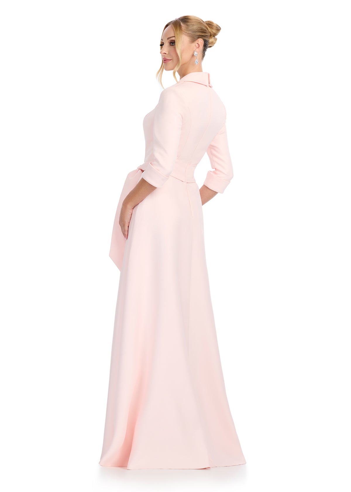 ASHLEYlauren 11876 - Baby Pink - Elegant Tuxedo Wrap Dress - Mother of The Bride
- Back View 