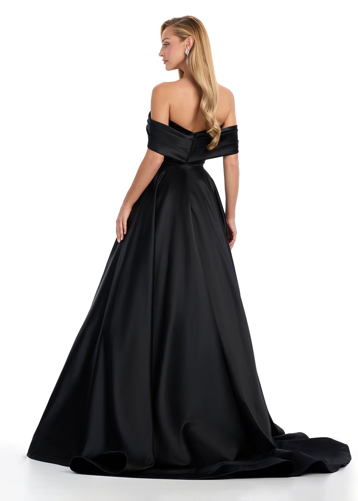 ASHLEYlauren 11914 - Off Shoulder Dress - Luxury Bardot Ball Gown - Back View