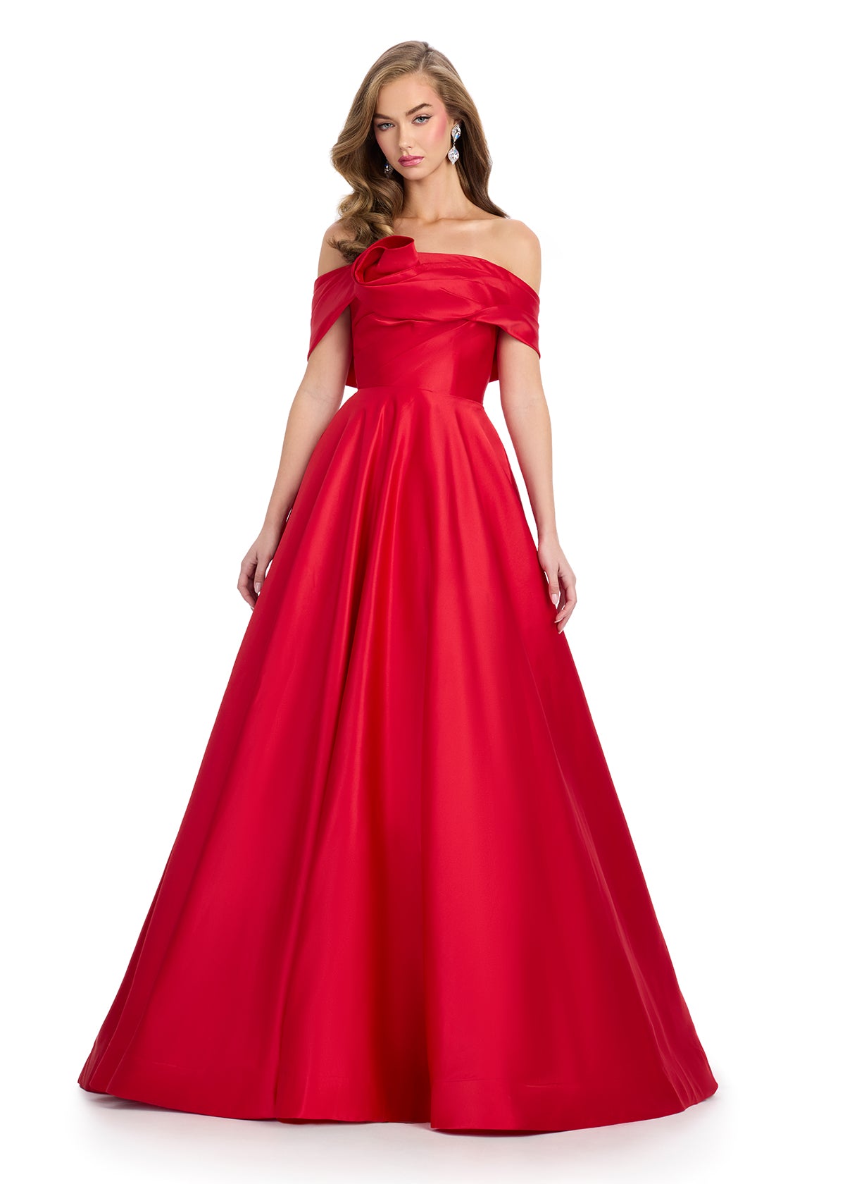 ASHLEYlauren 11914 - Red Off Shoulder Dress - Luxury Bardot Ball Gown 