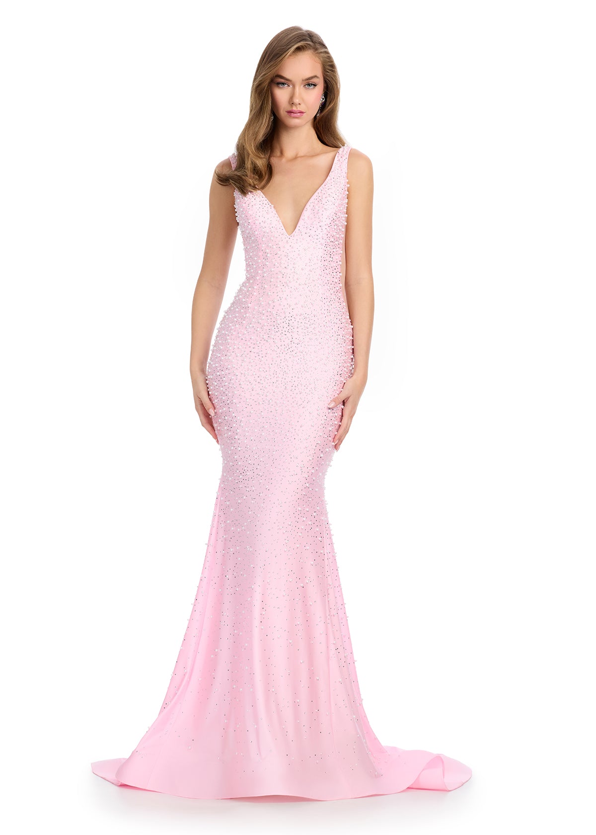  ASHLEYlauren 12030 – Pink Embellished Prom & Pageant Gown