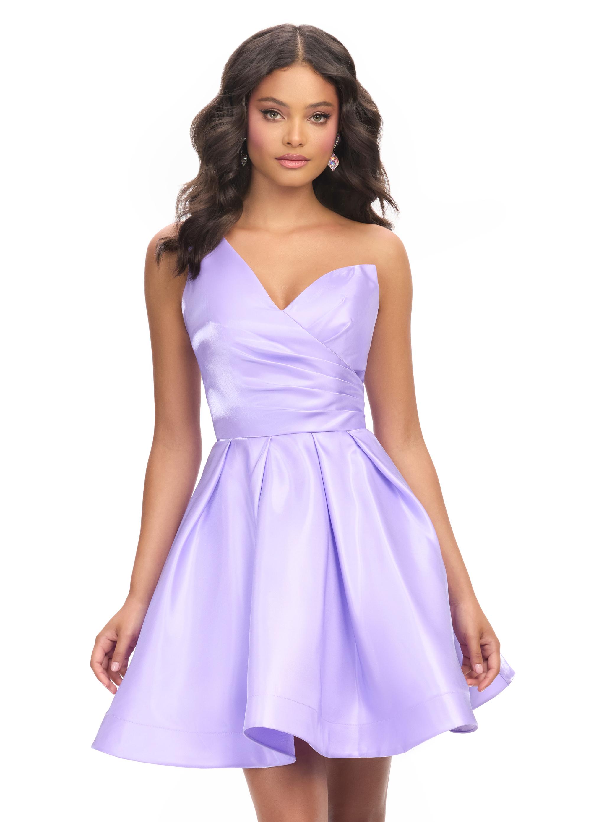 ASHLEYlauren 4786 classic satin cocktail dress featuring a one shoulder design, ruched sweetheart bustier, and an elegant A-line skirt for a timeless and sophisticated look.