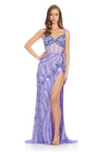 ASHLEYlauren 11821 - Lilac Beaded Corset Illusion Evening Gown - Embellished Ashley Lauren Dress with High Slit 