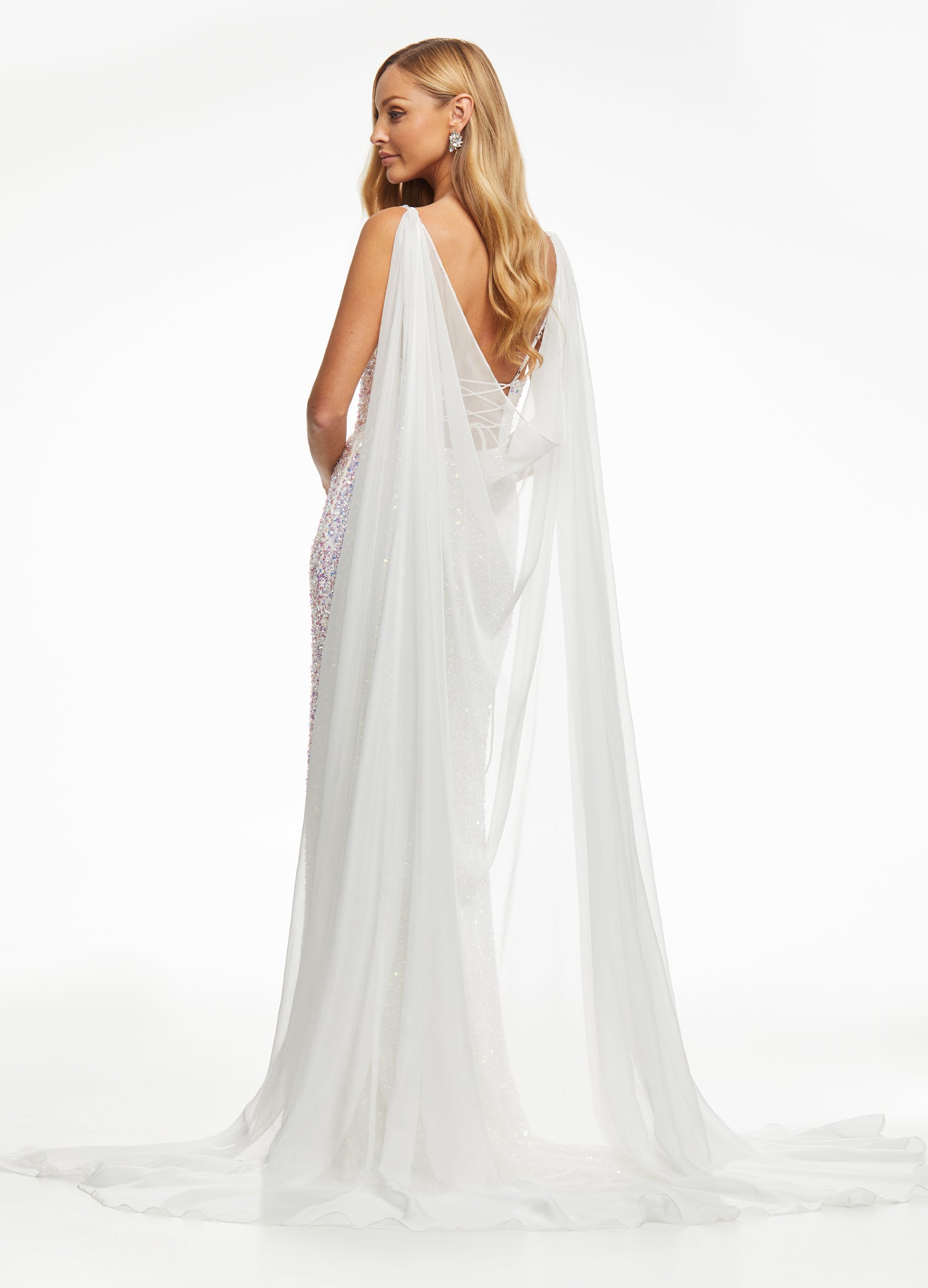 Ivory ASHLEYlauren 1868 Chiffon One-Piece Cape for Evening Gowns, Jumpsuits, and Rompers