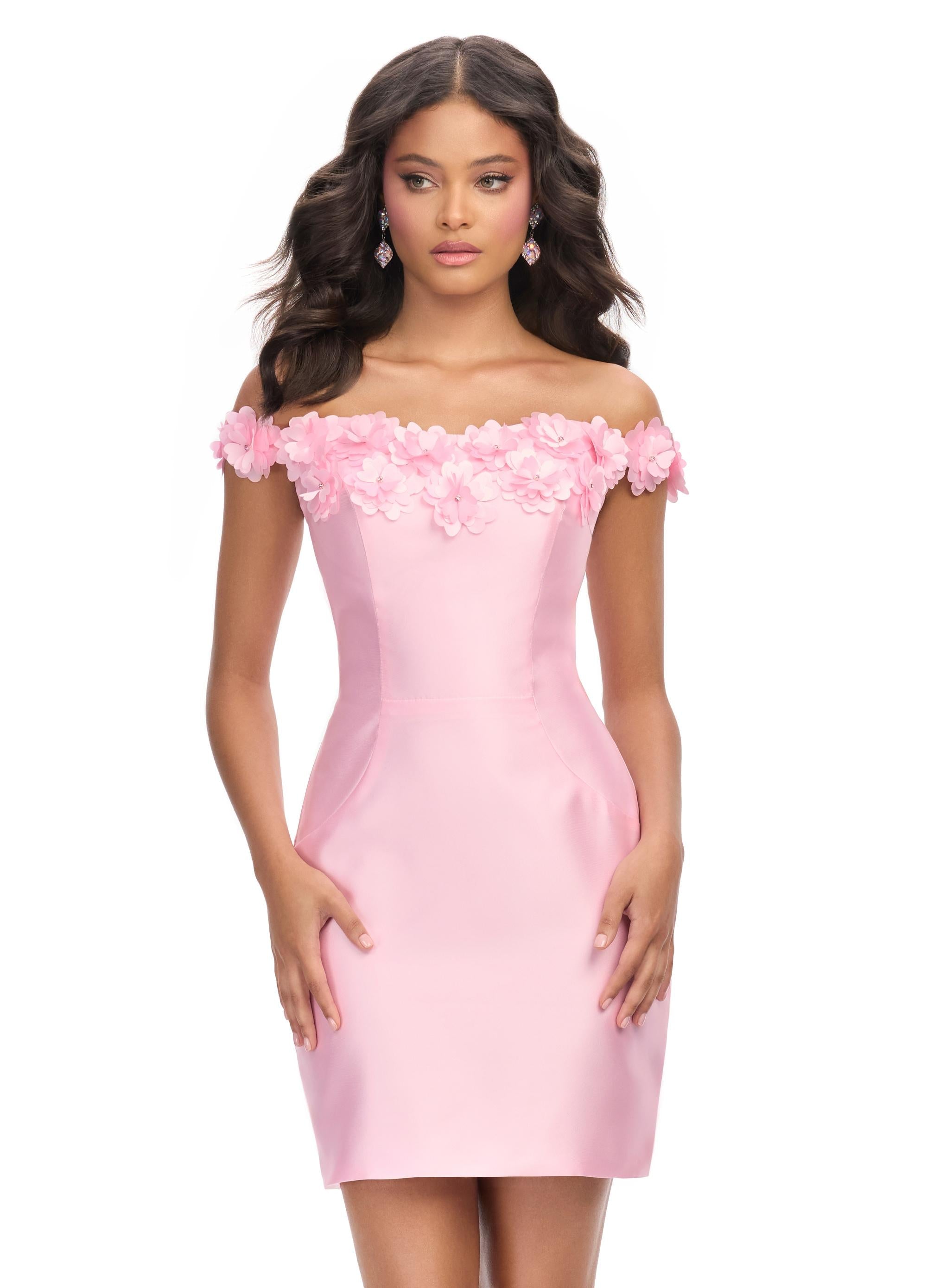 Pink ASHLEYlauren 4783 Mikado cocktail dress featuring a sweetheart neckline, an elegant A-line skirt, and an oversized bow accent for a show-stopping and sophisticated look.