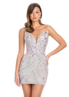 Pink/Silver ASHLEYlauren 4500 strapless gown featuring a plunging V-neckline, ornate sequin bead pattern, and striking V-back for a bold and glamorous look.