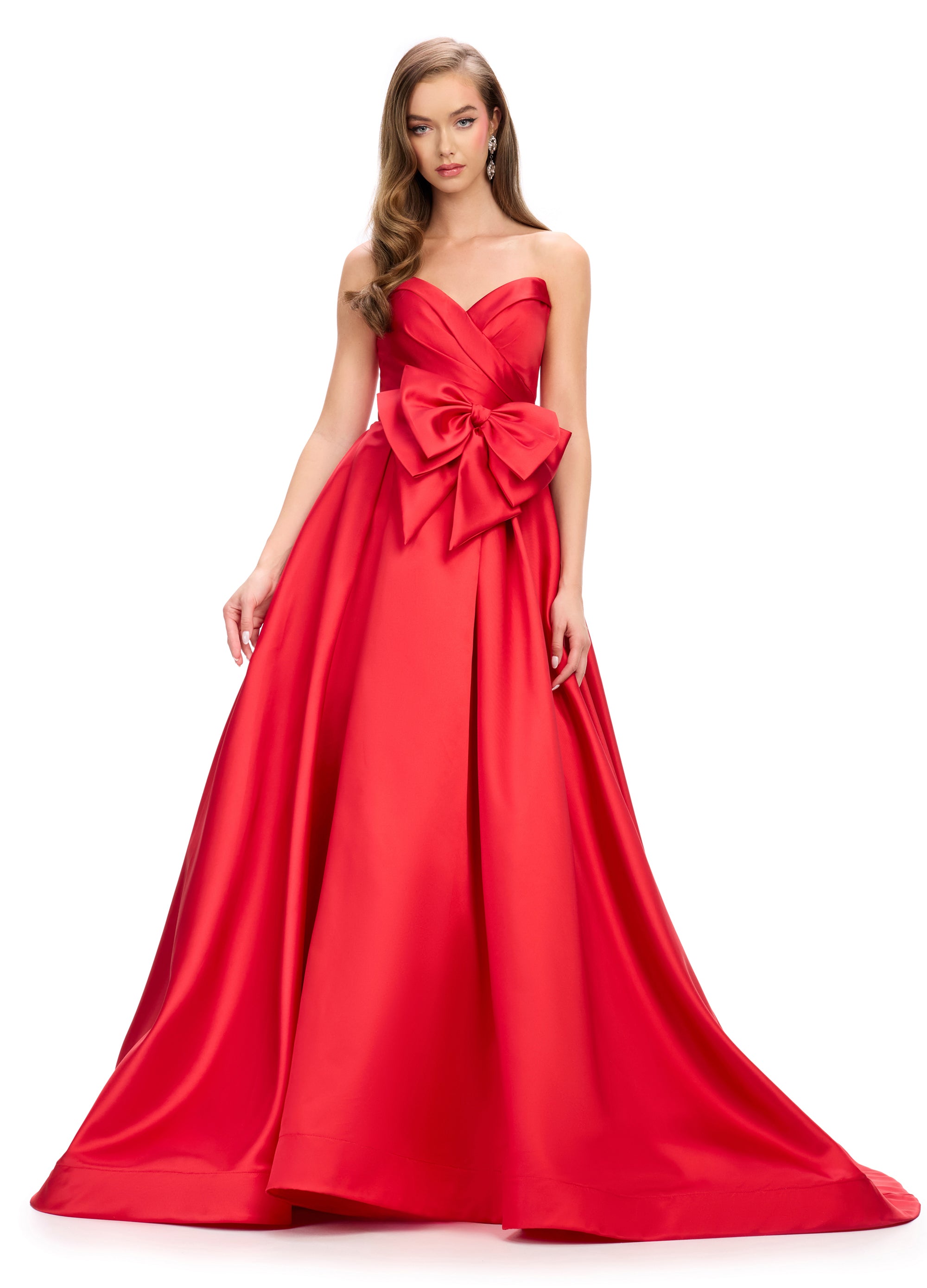 ASHLEYlauren 11770 – A stunning strapless mikado gown featuring a sweetheart neckline, oversized bow detail, and an elegant A-line ball gown skirt. Perfect for making a statement at any special occasion.