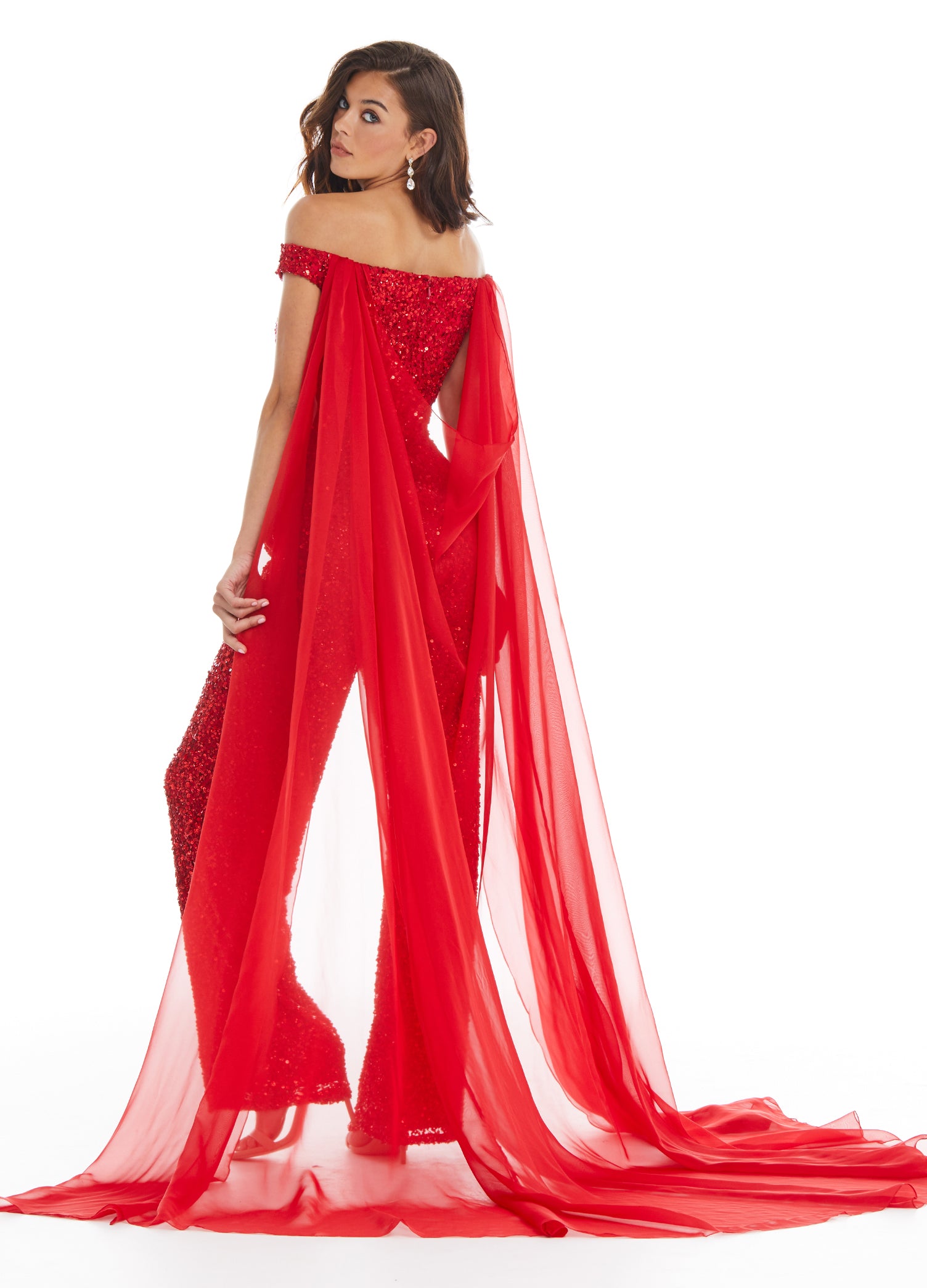 Red ASHLEYlauren 1868 Chiffon One-Piece Cape for Evening Gowns, Jumpsuits, and Rompers