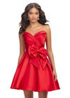 Red ASHLEYlauren 4783 Mikado cocktail dress featuring a sweetheart neckline, an elegant A-line skirt, and an oversized bow accent for a show-stopping and sophisticated look.