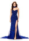 Royal ASHLEYlauren 11351 Strapless Beaded Gown with Crystal Choker, Chiffon Cape, and Slit