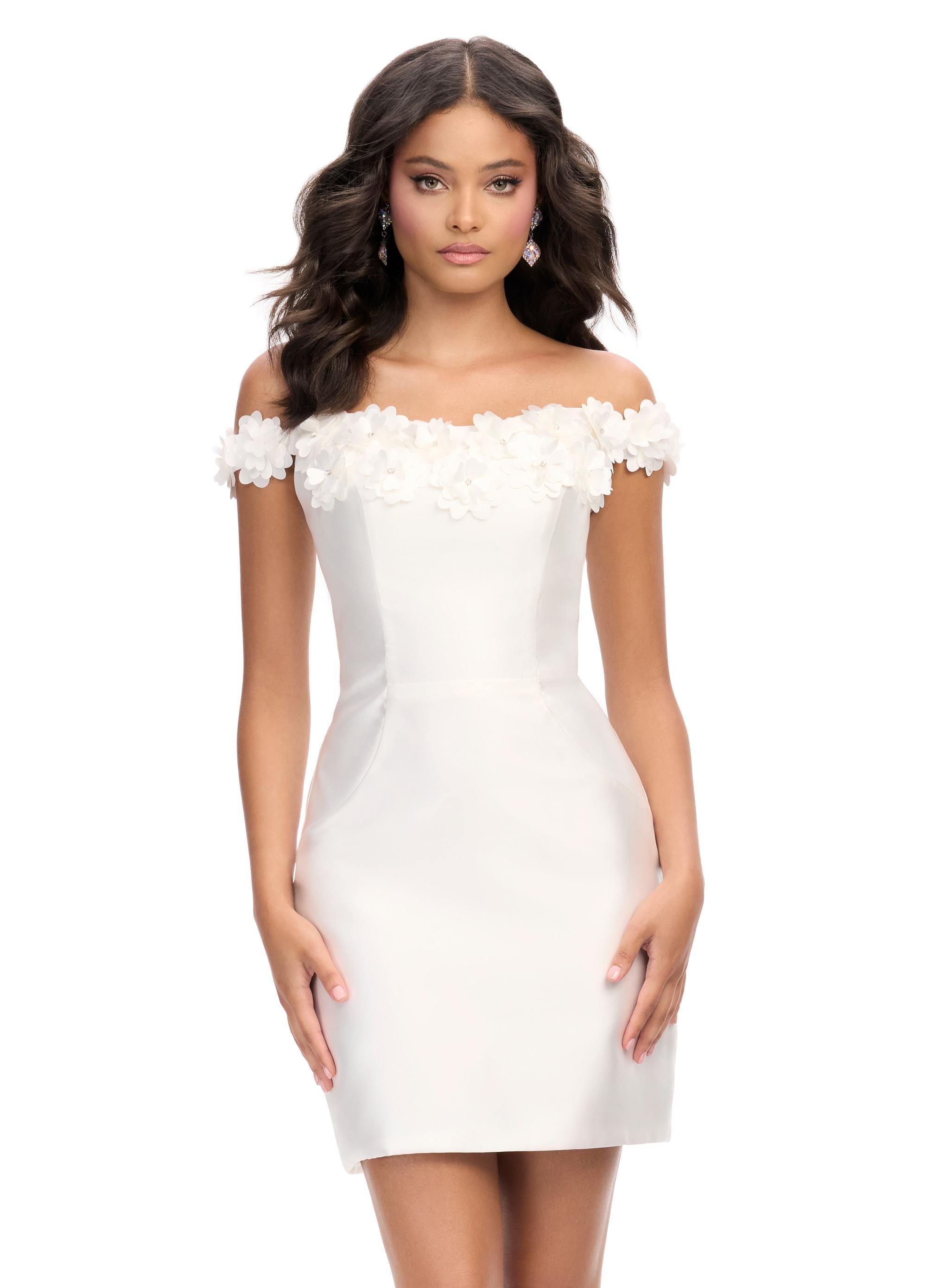 White ASHLEYlauren 4783 Mikado cocktail dress featuring a sweetheart neckline, an elegant A-line skirt, and an oversized bow accent for a show-stopping and sophisticated look.