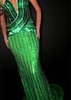 Video - Emerald ASHLEYlauren 11790 Fully Beaded Gown with V-Neckline, V-Back, and Curve-Enhancing Beadwork