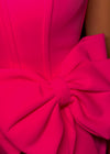 Video - Pink ASHLEYlauren 4675 fitted scuba cocktail dress featuring a chic square neckline and elegant side bow detail for a sophisticated and stylish look.