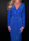 Video - Make a dazzling entrance in this elegant gown featuring a flattering V-neckline, long sleeves, and shimmering press-on stone embellishments throughout for a radiant, sparkling look. Perfect for special occasions.