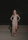 Video - Luxurious strapless gown featuring a plunging sweetheart neckline, intricate beading, and a left leg slit for a curve-enhancing, glamorous look. Perfect for special occasions.