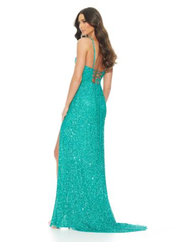 11037 V-Neckline Fully Beaded Dress with Lace Up Back