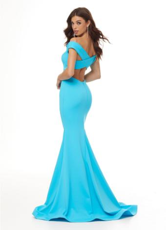 11025 Off Shoulder Scuba Gown with Criss Cross Back