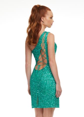 4469 Fully Beaded One Shoulder Cocktail with Lace Up Back