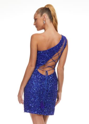 4469 Fully Beaded One Shoulder Cocktail with Lace Up Back