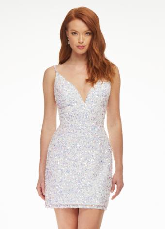 4436 Fully Beaded V-Neckline Cocktail Dress with Lace Up Back