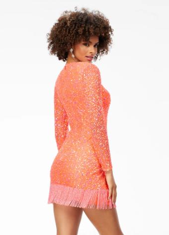 4438 Fully Beaded Long Sleeve Cocktail Dress with Fringe Trim