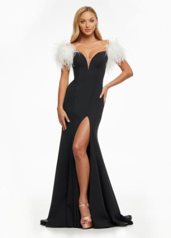 11101 Feather Off Shoulder Gown