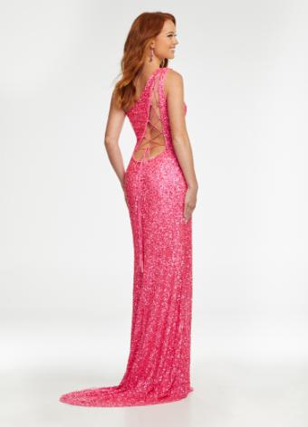 11144 Sequin One Shoulder Gown with Lace Up Back