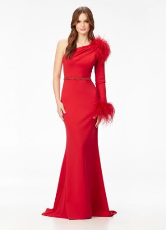 11131 One Shoulder Scuba Gown with Feather Details