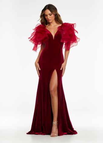 11172 Velvet Gown with Shoulder Ruffle Details