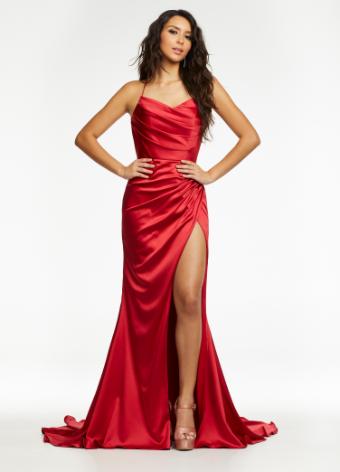 11162 Spaghetti Strap Ruched Satin Gown