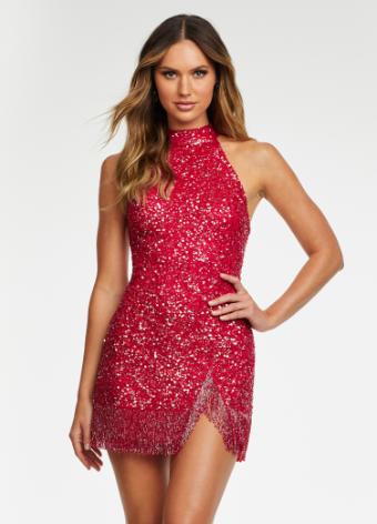 4483 Fully Beaded Cocktail Dress with Fringe Trim