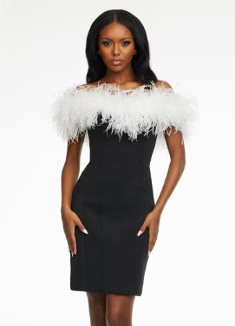 4490 Fitted Scuba Cocktail Dress with Feather Detail