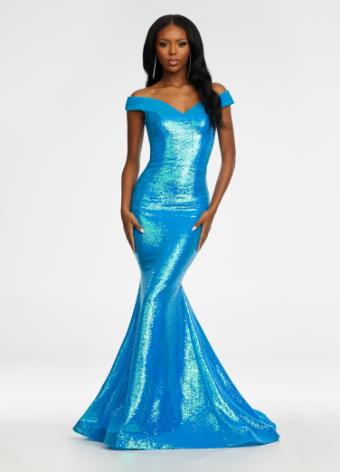 11109 Off the Shoulder Fitted Sequin Gown