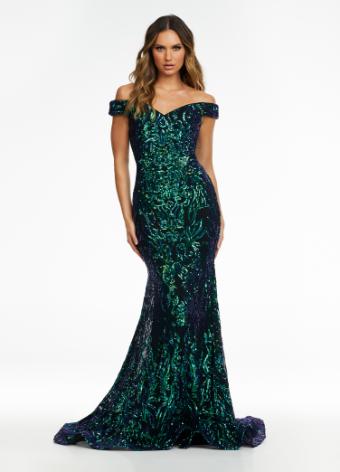11112 Off the Shoulder Stretch Sequin Gown