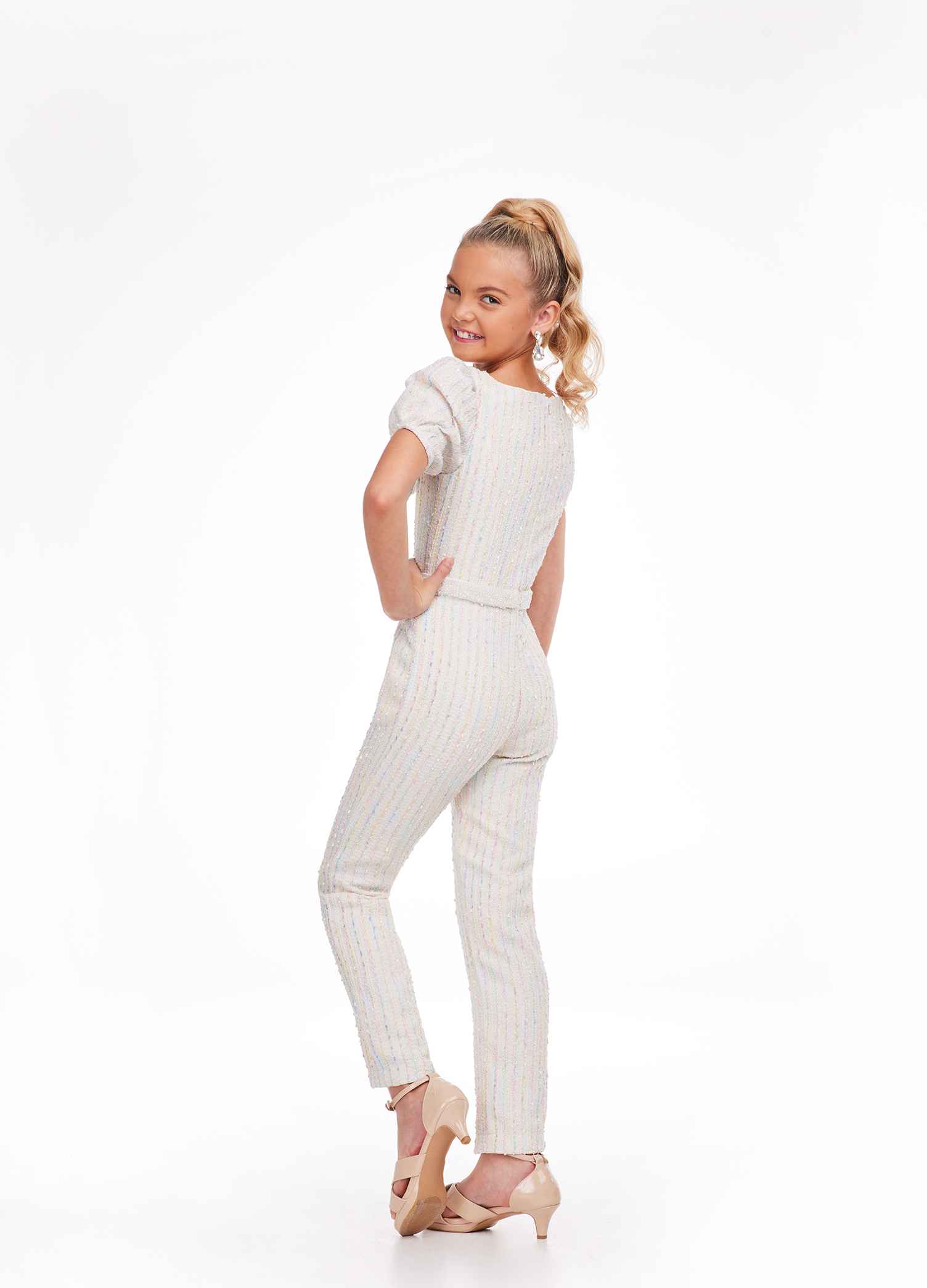 ASHLEYlauren - Tweed Jumpsuit with Short Puff Sleeves | ASHLEYlauren