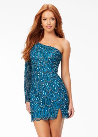 4498 Fitted One Shoulder Sequin Cocktail Dress