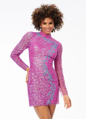 4504 High Neck Cocktail Dress with Sleeves