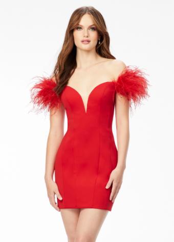 4523 Fitted Off Shoulder Cocktail Dress with Feathers