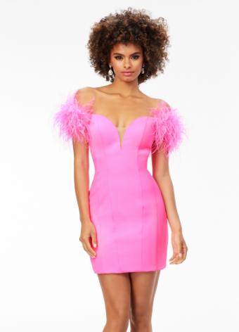 4523 Fitted Off Shoulder Cocktail Dress with Feathers