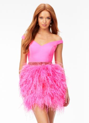 4536 Off Shoulder Cocktail Dress with Feathers