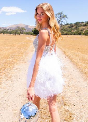 4537 Crystal Encrusted Cocktail Dress with Feather Skirt